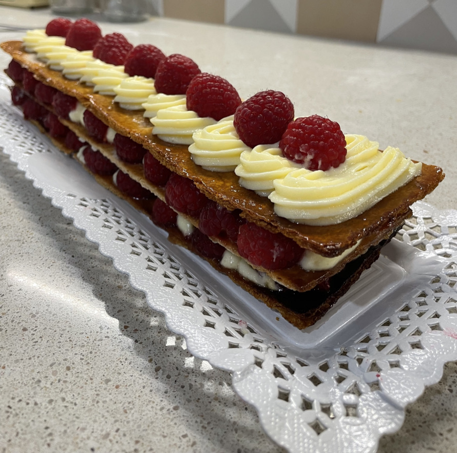 Millefeuilles of Raspberries or Strawberries (caramelized puff pastry)