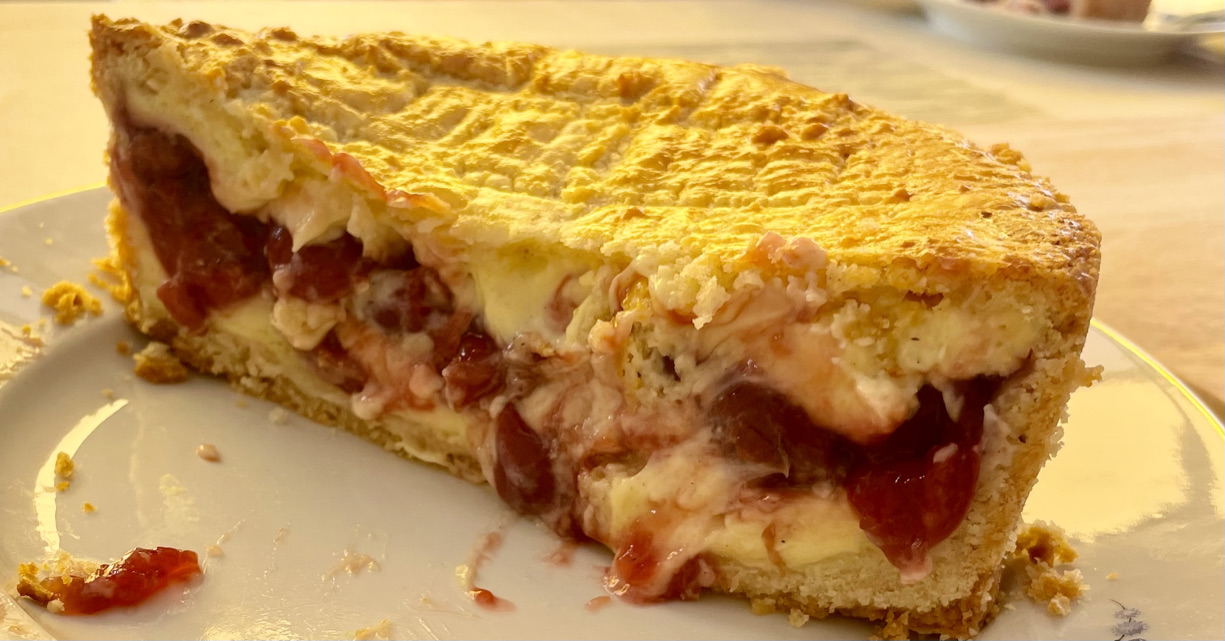 Basque cherry and pastry cream cake