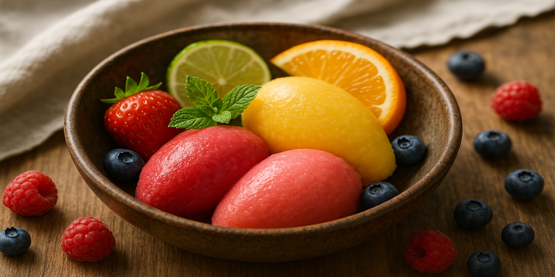 Fruit sorbets made from a base syrup