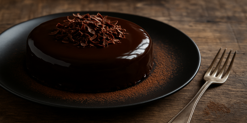 Truffle cake covered with chocolate shavings