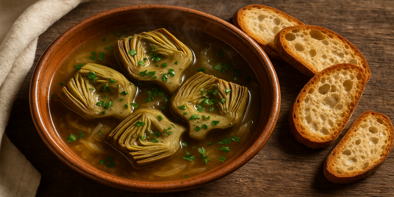Artichokes Casserole with Bread (recipe by Santi Vila - Alkimia restaurant)