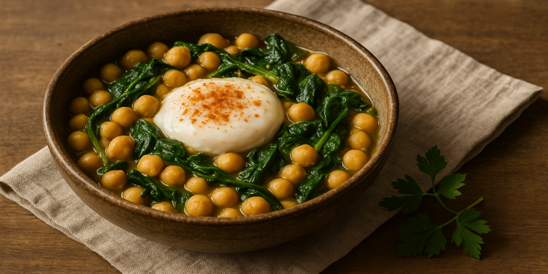 Chickpeas with Spinach and Egg