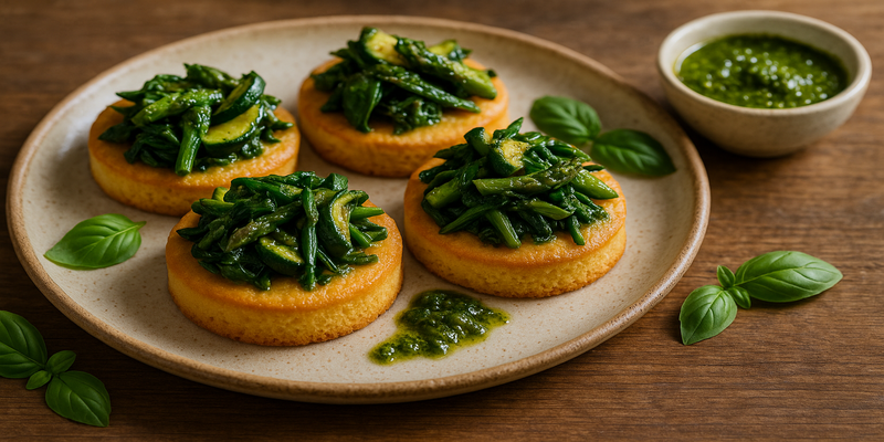 Pound Cake Cakes with Pesto Vegetables