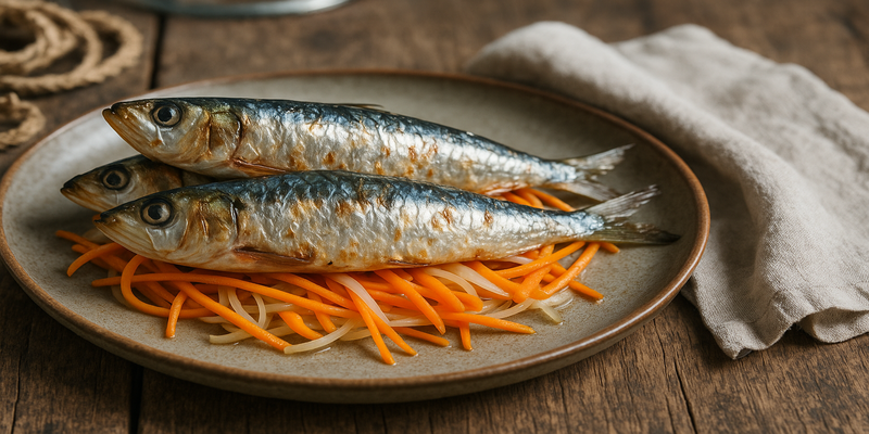 Grilled Sardines (Lightly Cooked) with Julienne Vegetables