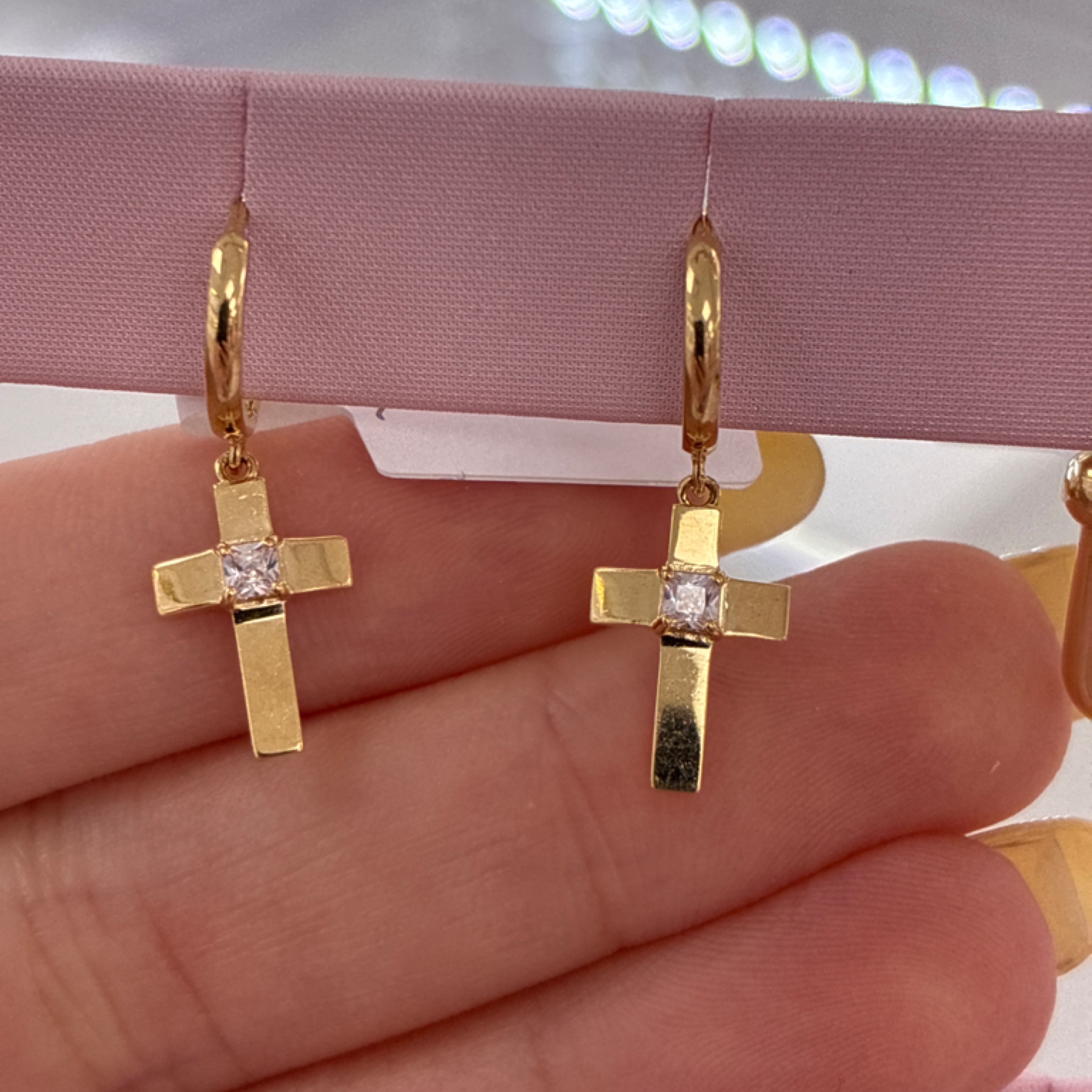 Hoop with cross pendant 14KT