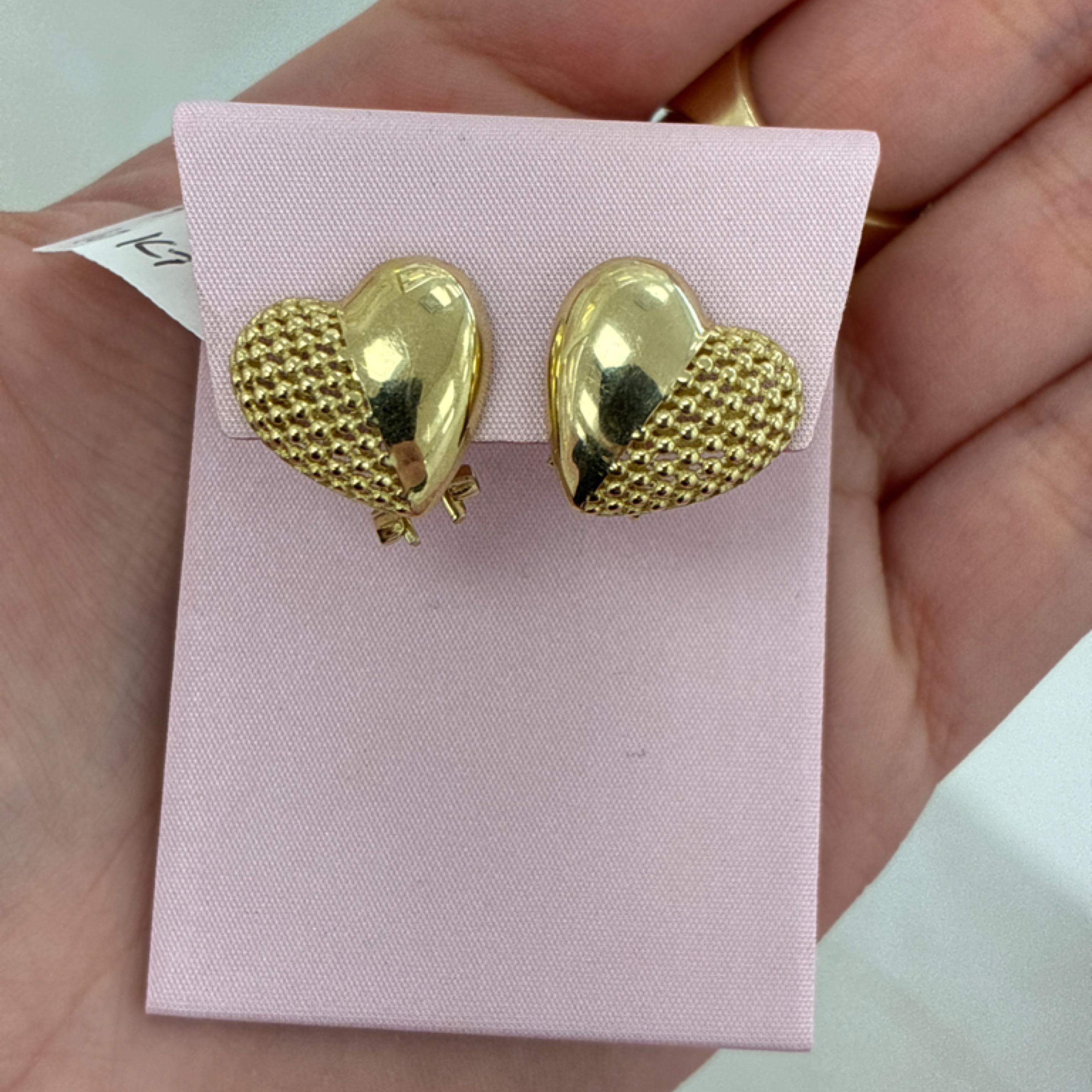 Earrings heart two designs omega closure 10KT