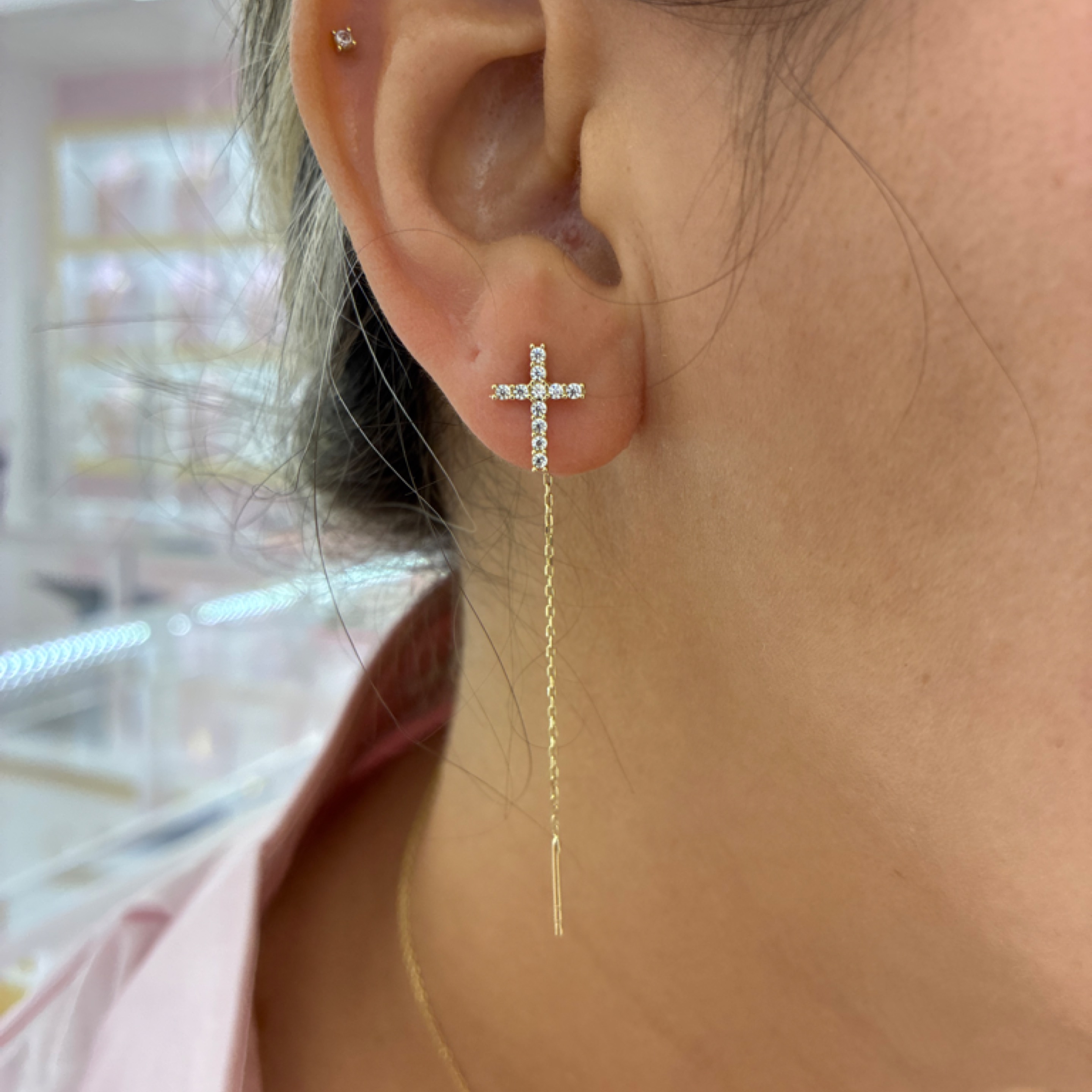 Threader cross earrings 10KT