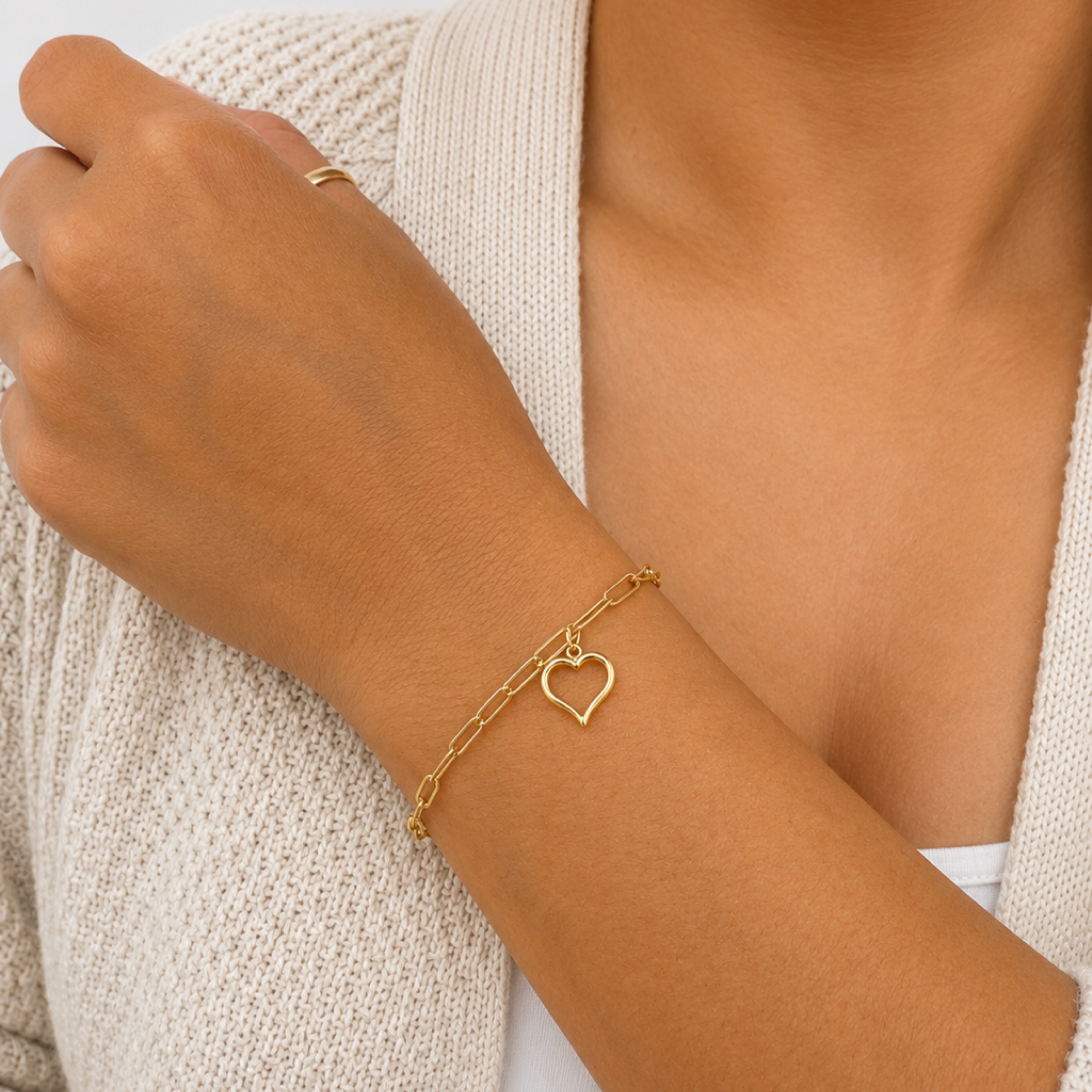 Paper clip bracelet heart pendant 10KT