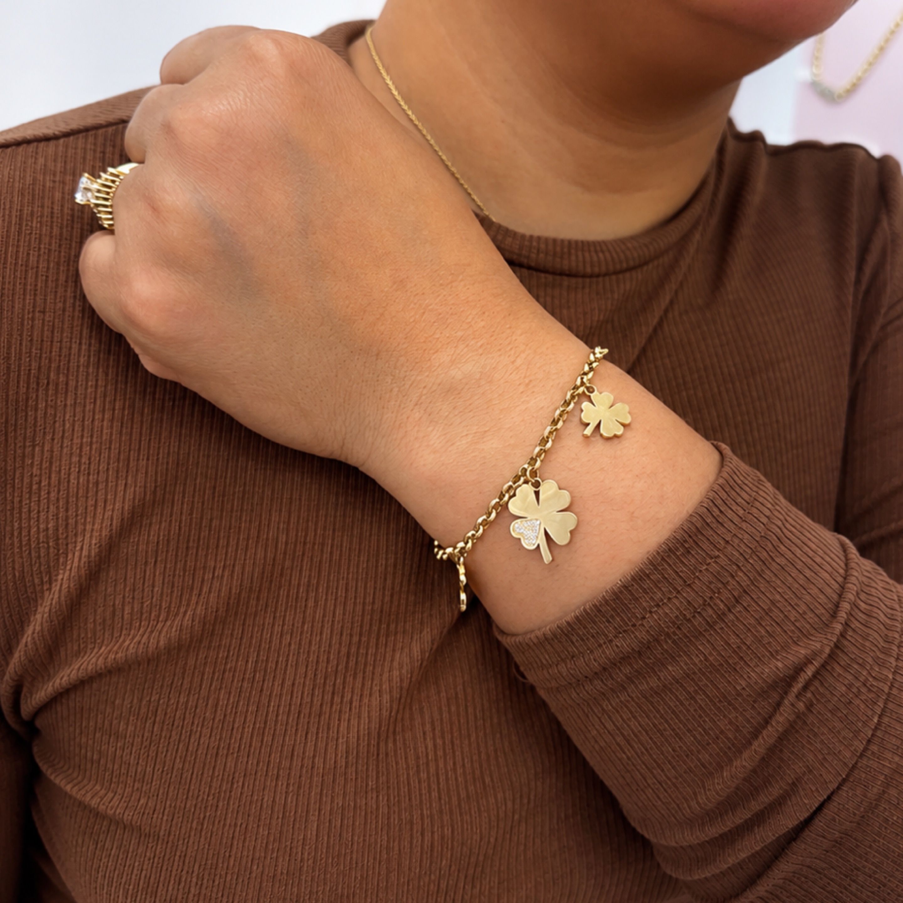 Rolo trébol pendants bracelet 14KT