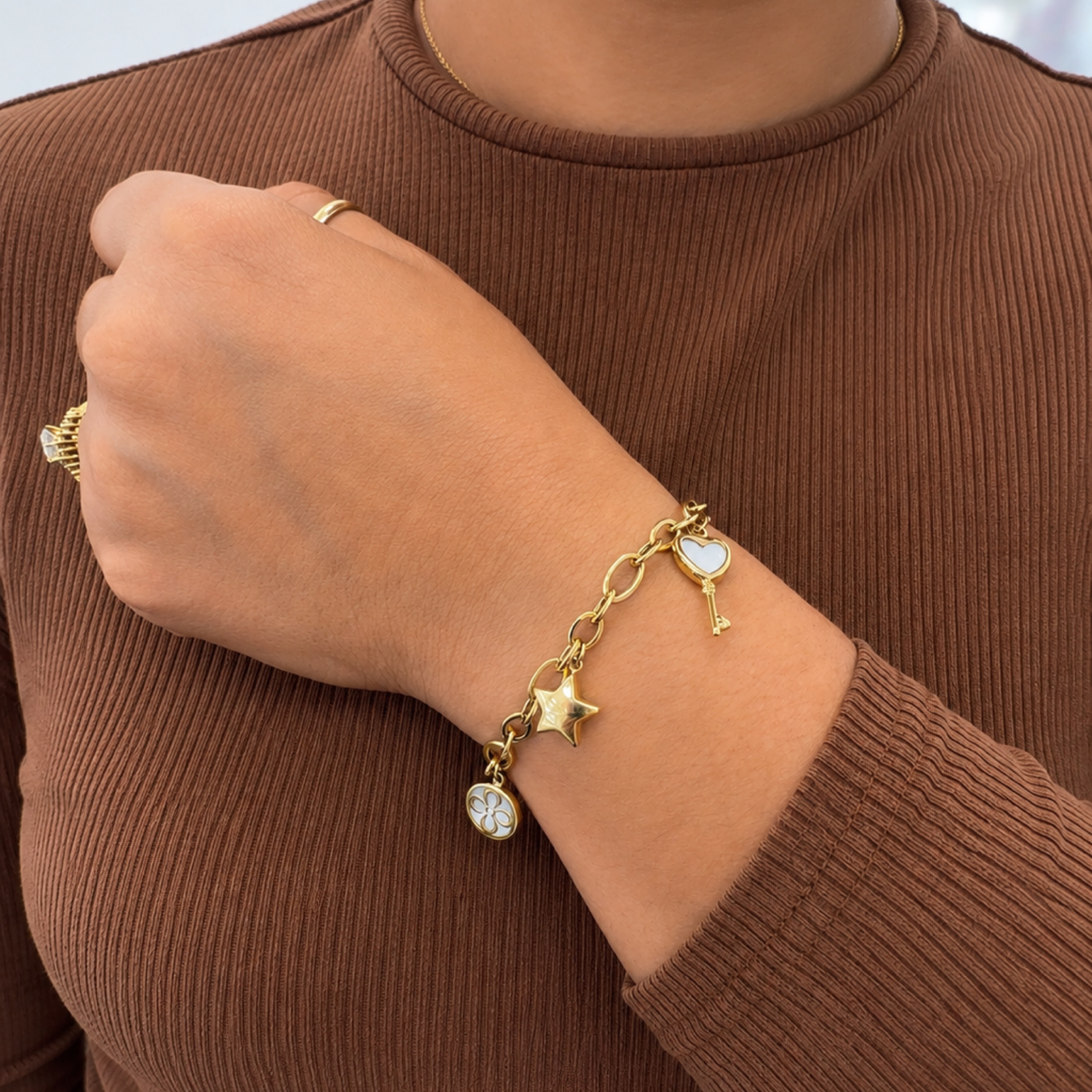 Rolo big pendants bracelet 14KT