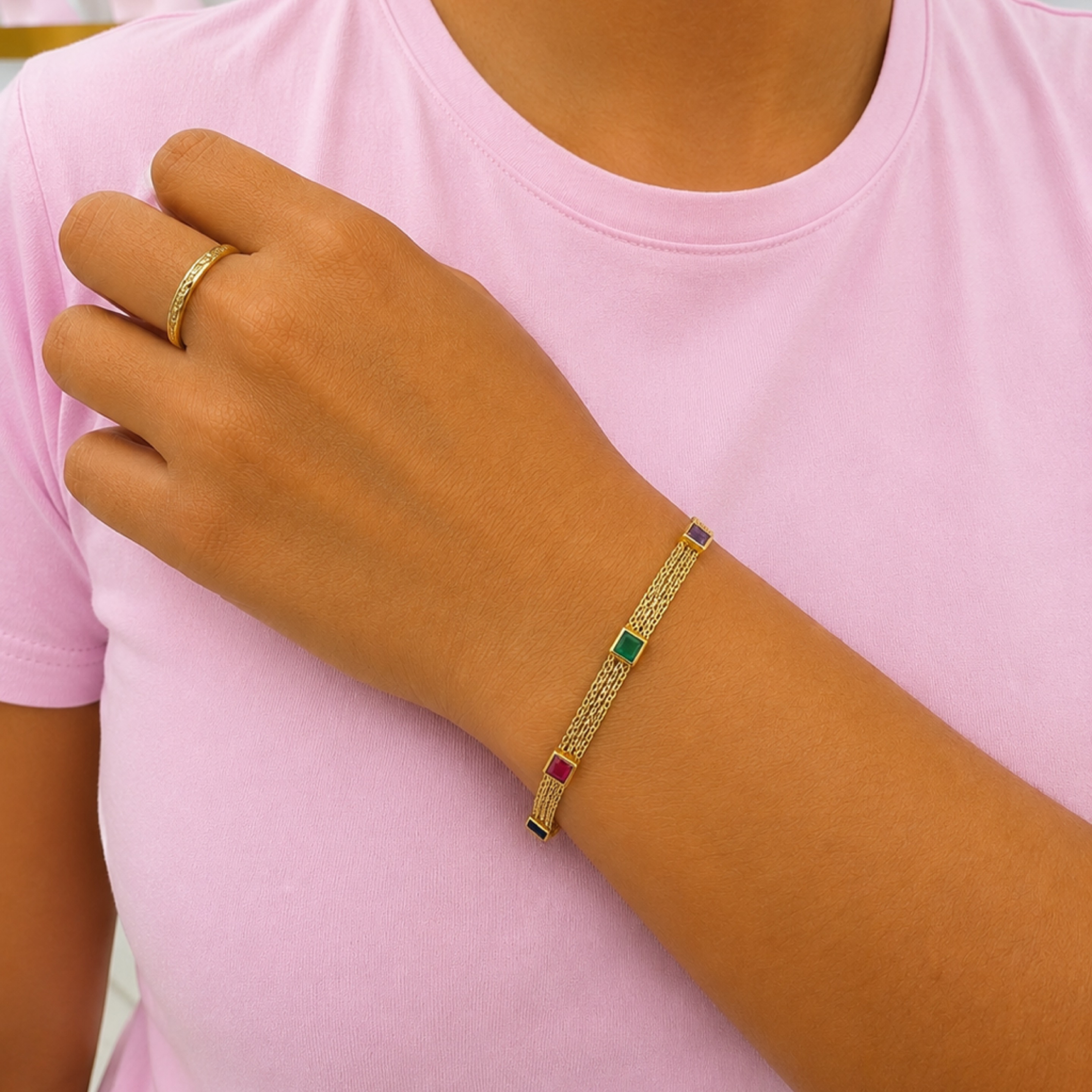 Bracelet of colored stones 14KT