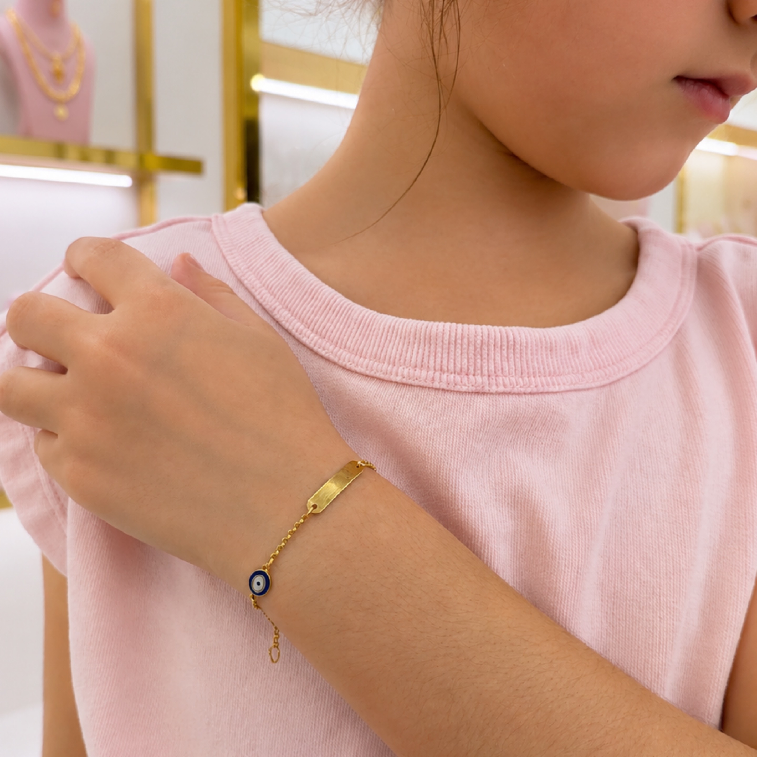 Rolo baby bracelet with Turkish eye 14KT