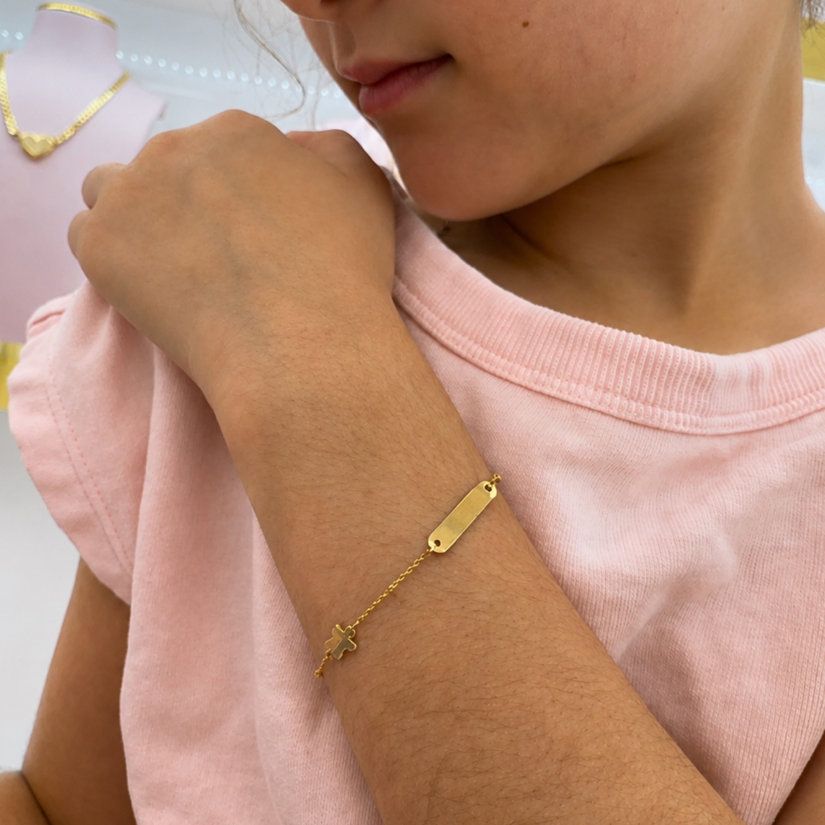 Baby bracelet with bullets and butterflies 14KT