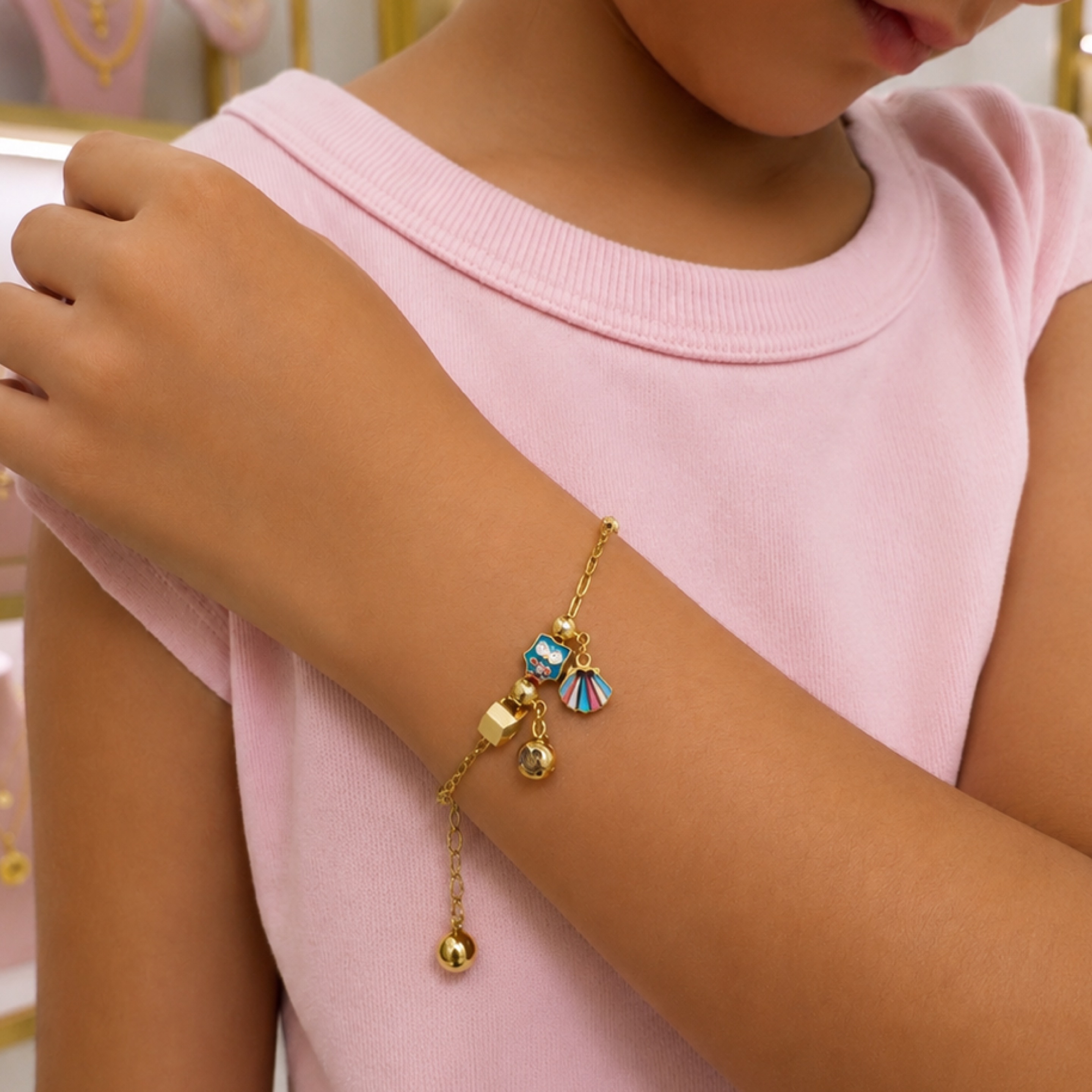 Paper clip baby bracelet & charms 14KT