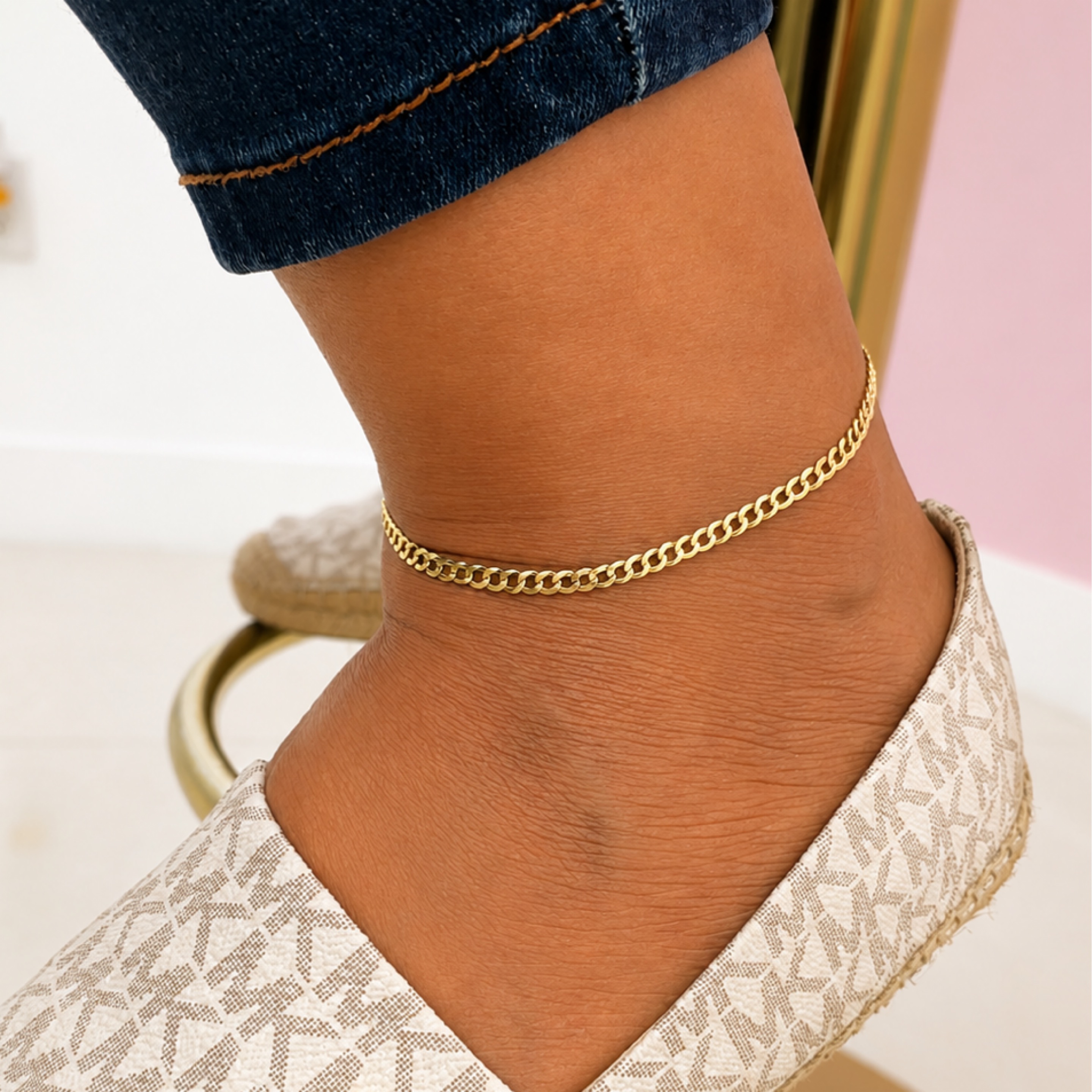 Corte de brillo anklet 3.5mm 10KT