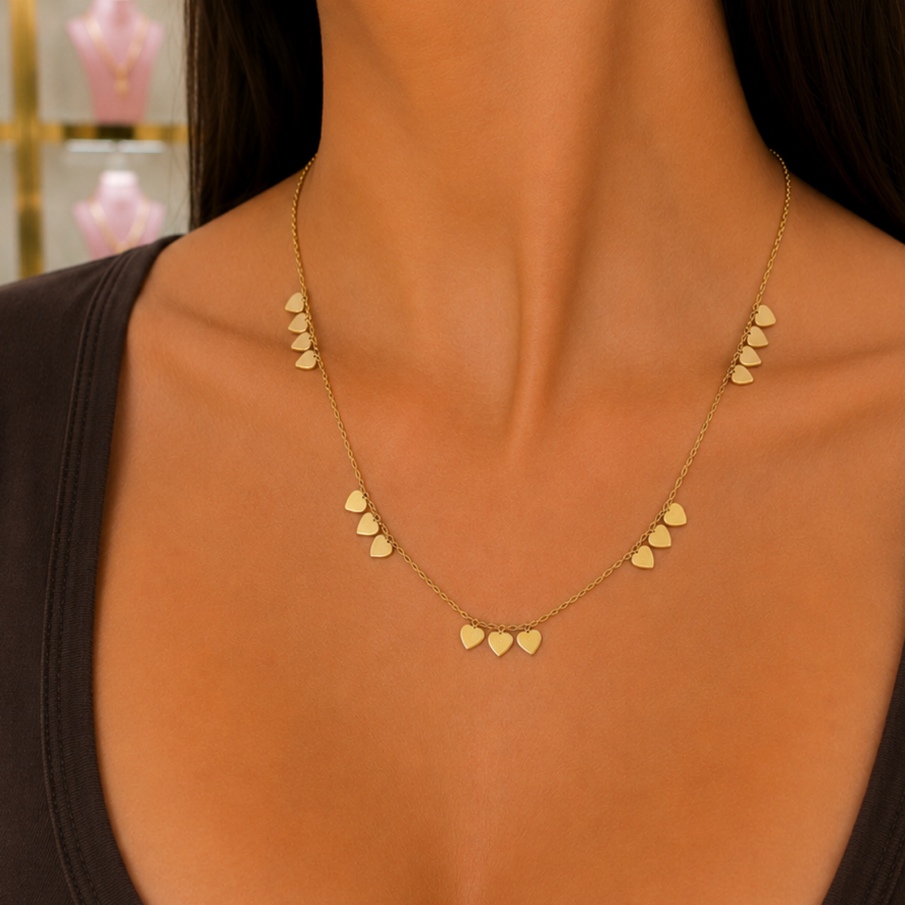 Elegant chain hearts pendant 10KT