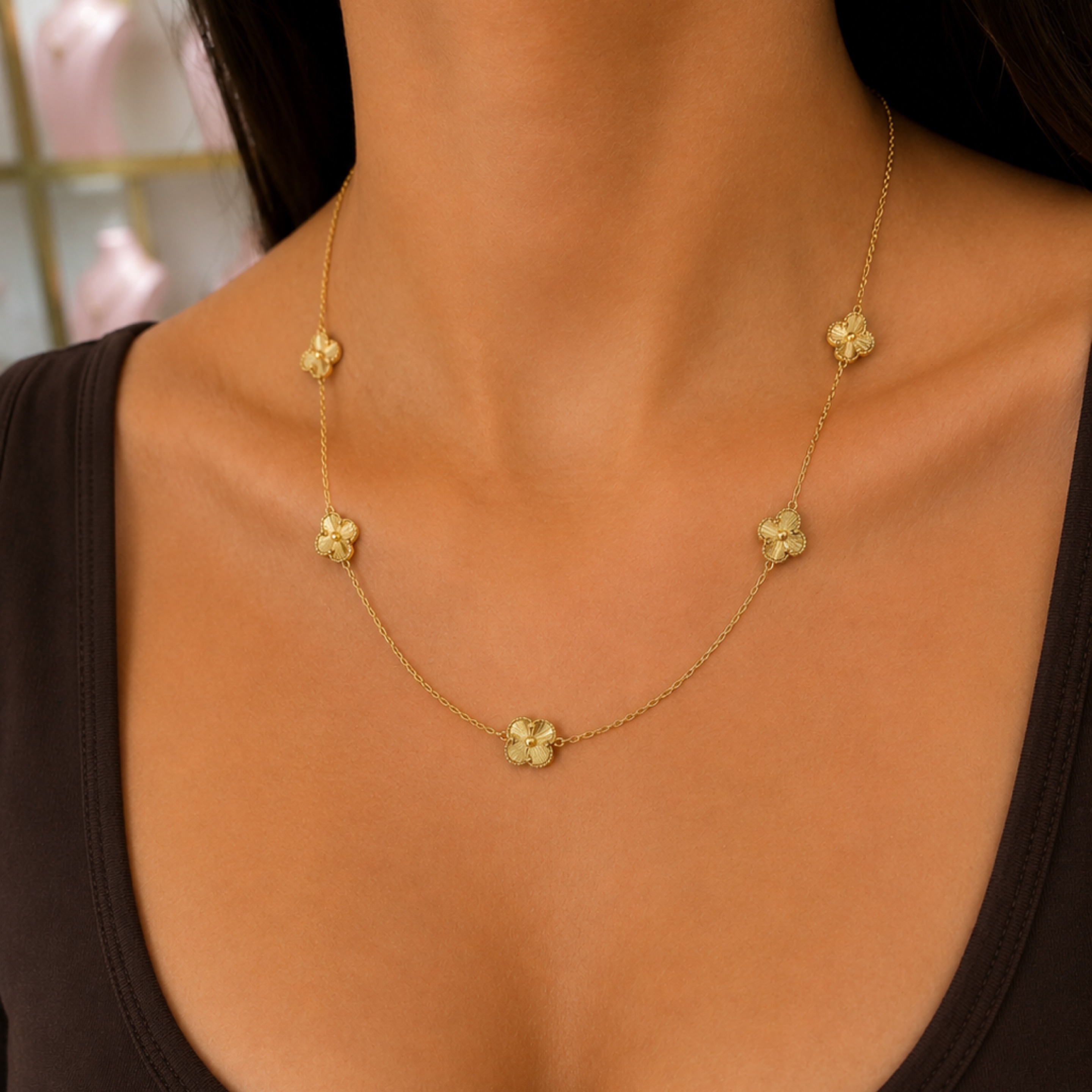 Golden small Flowers chain 10KT