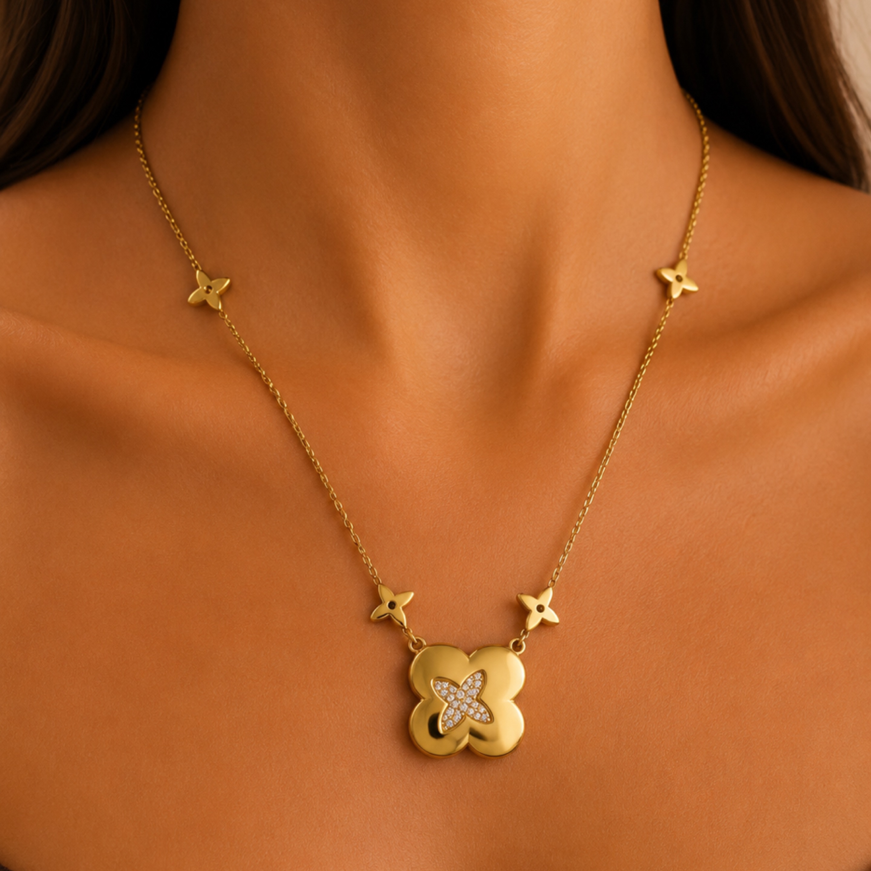 Elegant Necklace Flower 14KT