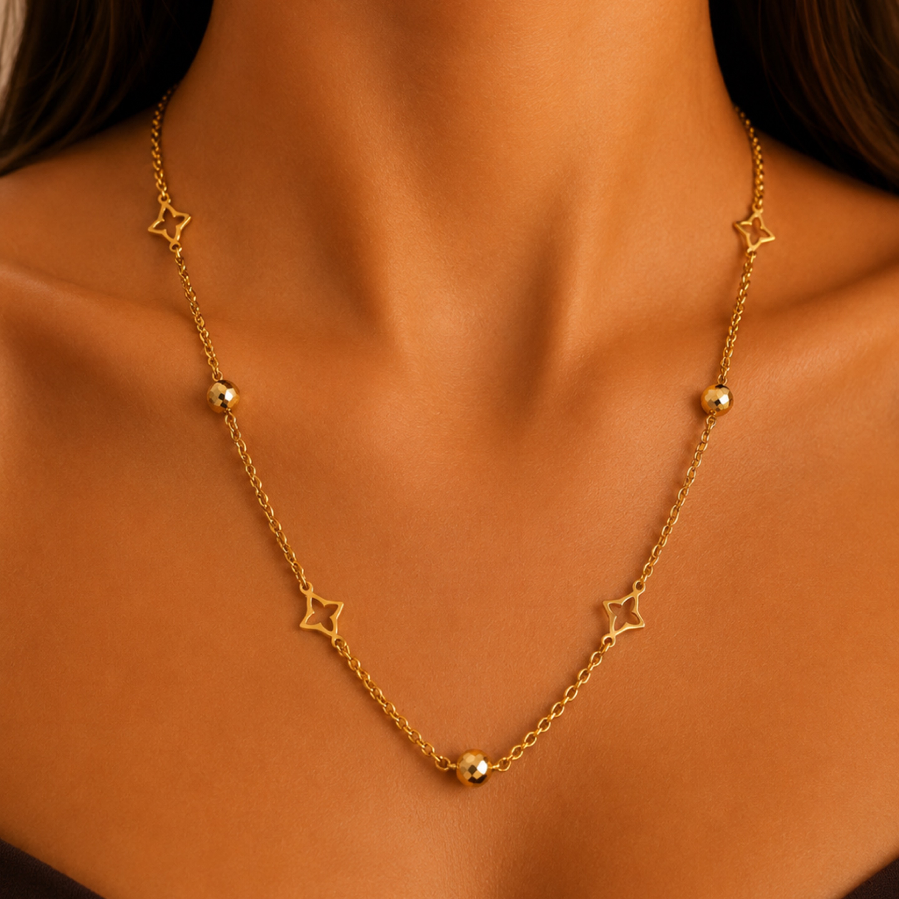 Rolo Flowers Necklace 14KT