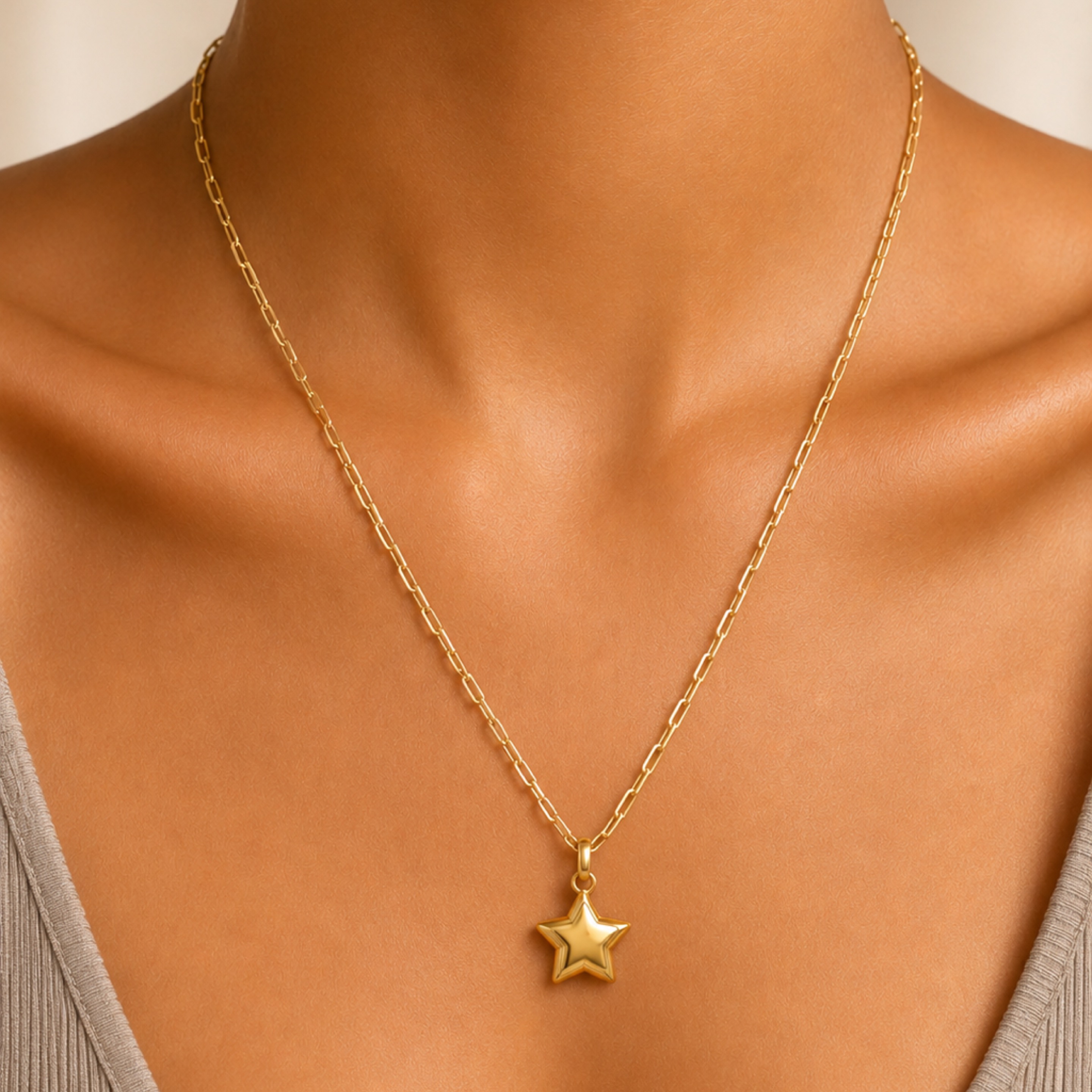 Paper clip chain & star pendant 14KT