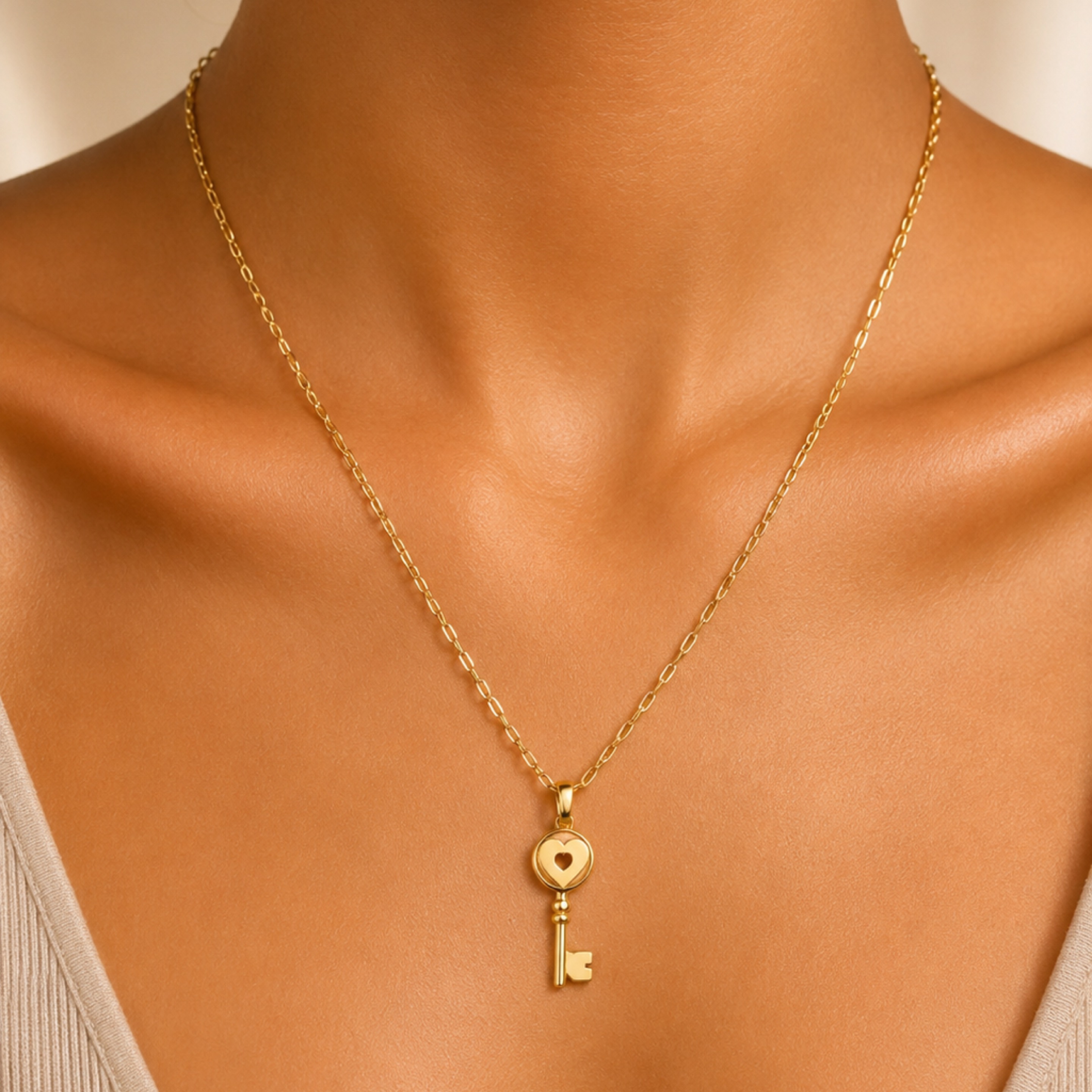 Paper clip chain & Key heart pendant 14KT