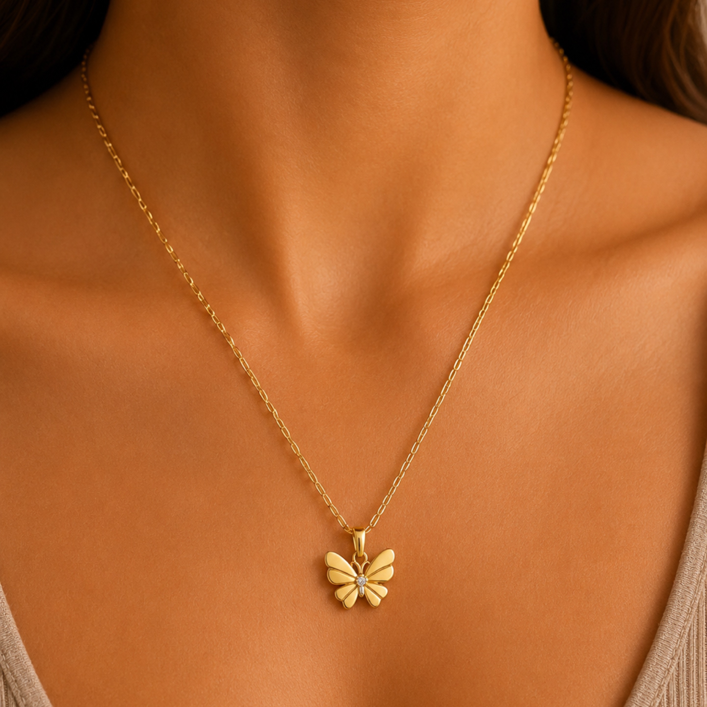 Paper clip chain & butterfly bow pendant 14KT