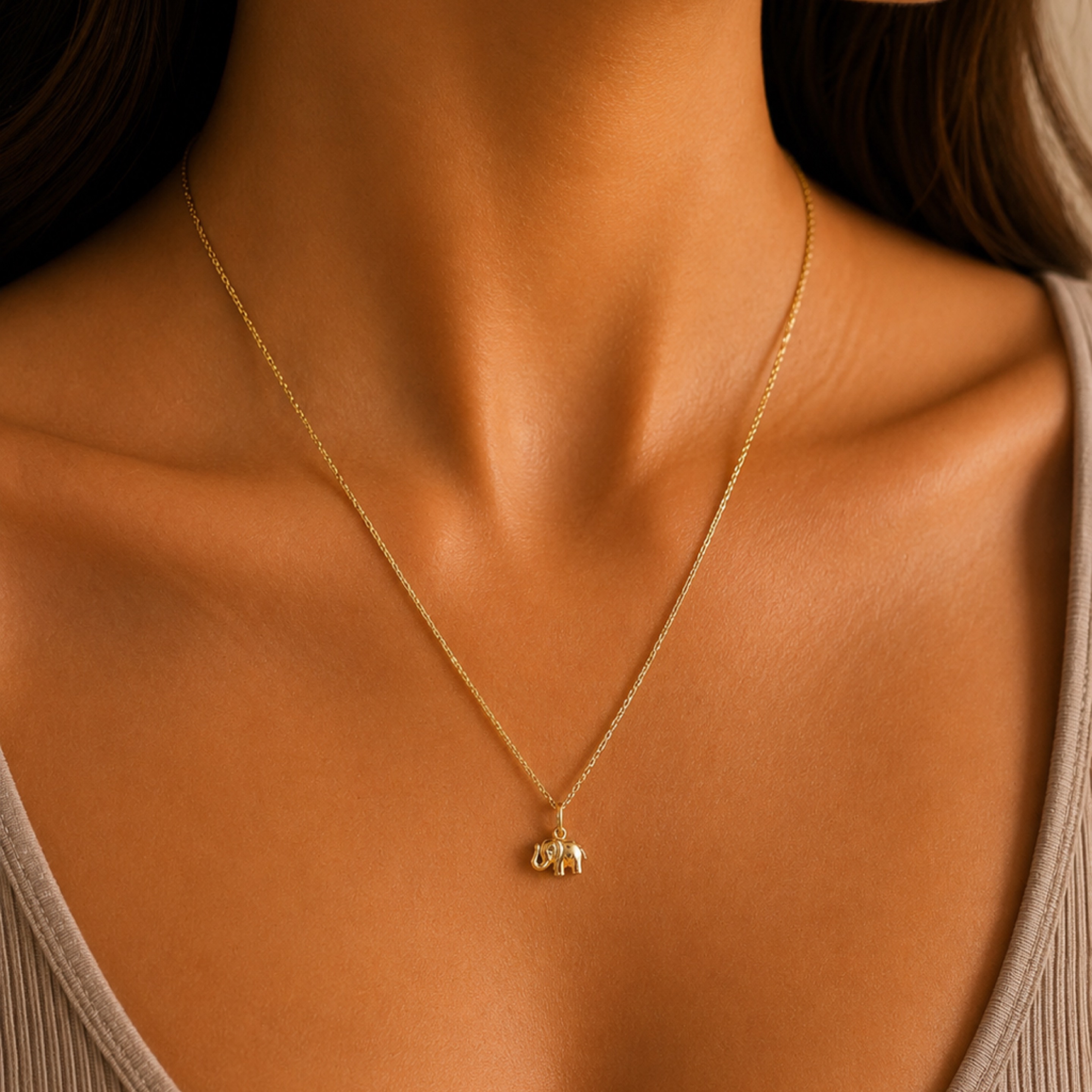 Elegant chain & Elephant pendant 14KT