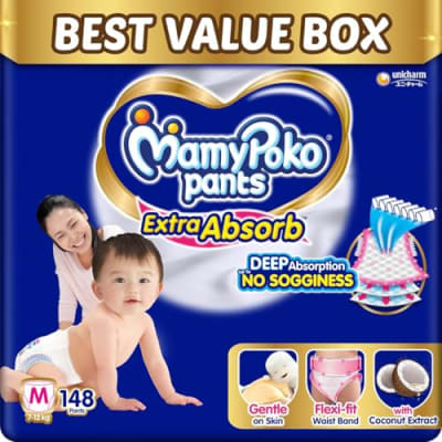 MamyPoko Extra Soft Pants Diapers - Size M (7-12 kg), 136 Count — buy on Amazon India