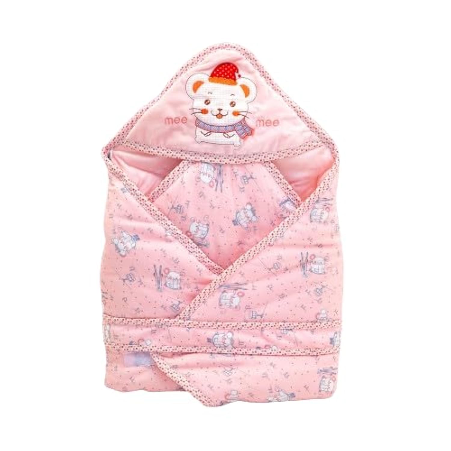 Mee Mee Cotton Baby Wrapper Blanket with Hood (Pink, 90x90 cm)