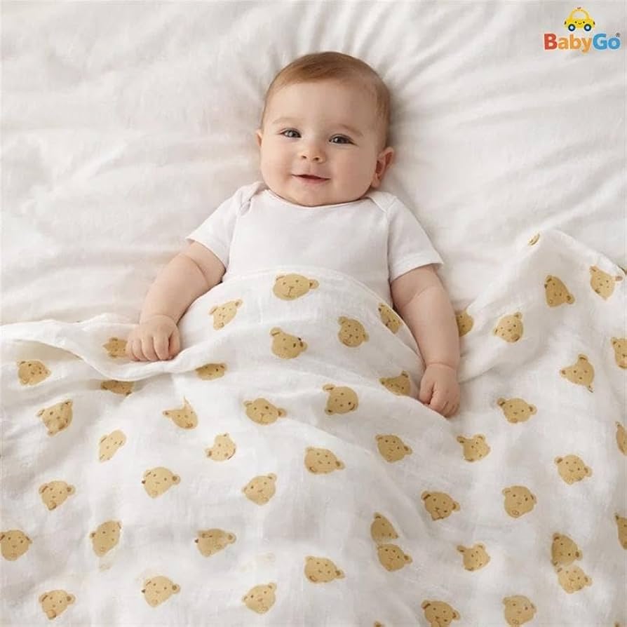 BabyGo Organic Muslin Baby Blanket (White, 120x120 cm, Pack of 1)