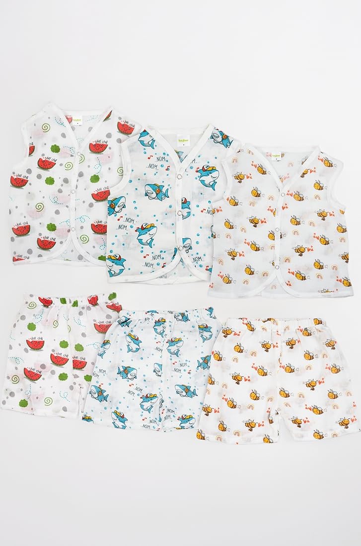 Bey Bee Organic Cotton Jhabla Set for New Born Baby (0-6 Months, Pack of 5)