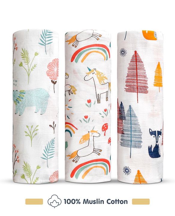 Babyhug Muslin Swaddles Pack of 3
