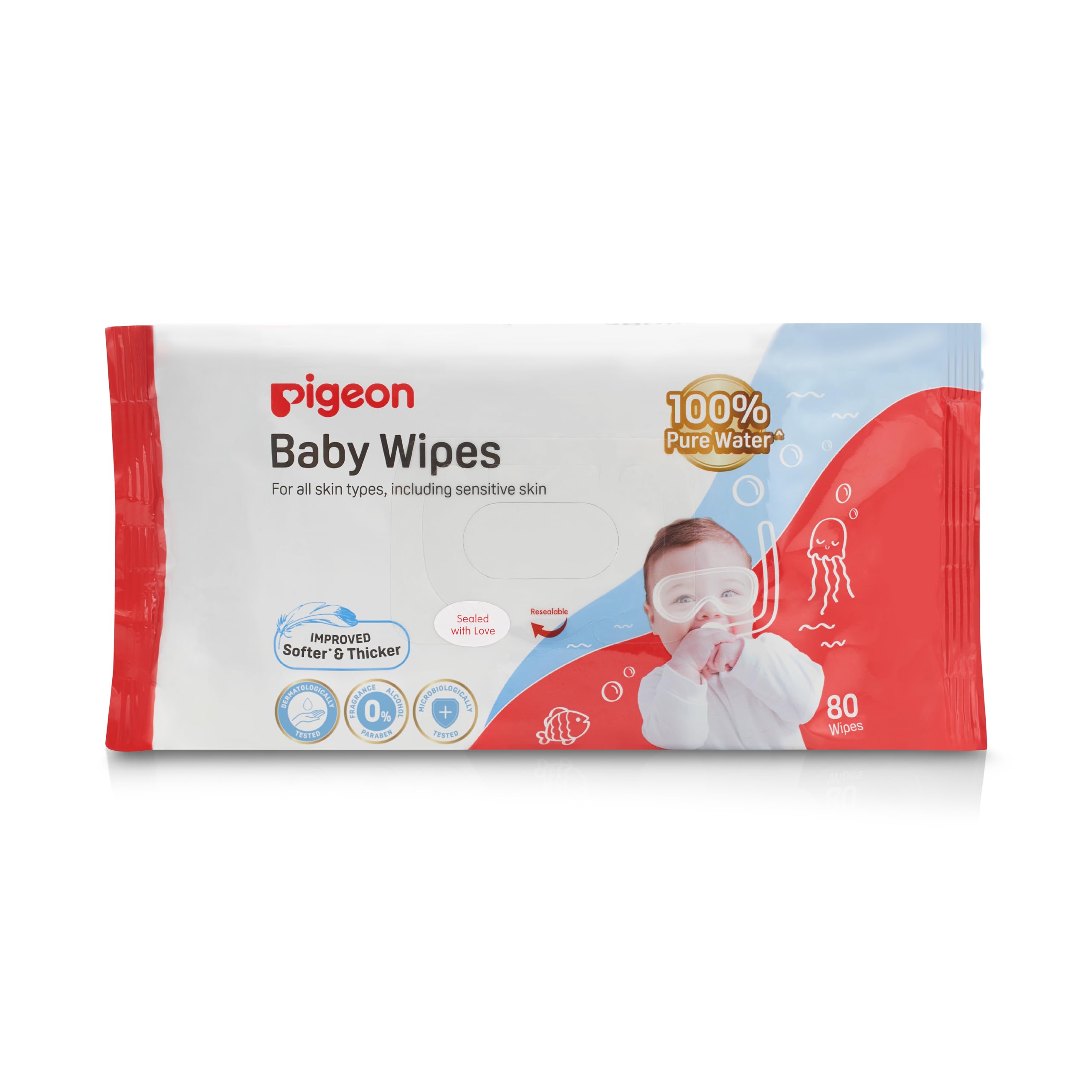 Pigeon Baby Wipes 99% Water 80 Count
