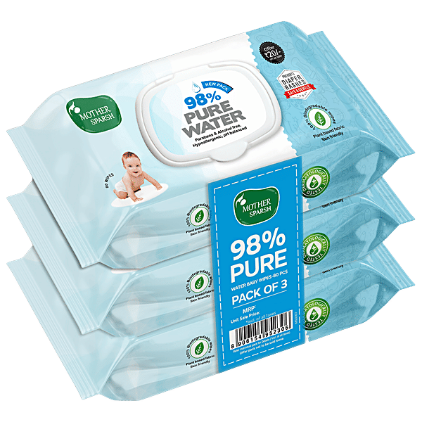 Mother Sparsh Organic Baby Wipes - Water Based (72 Wipes)