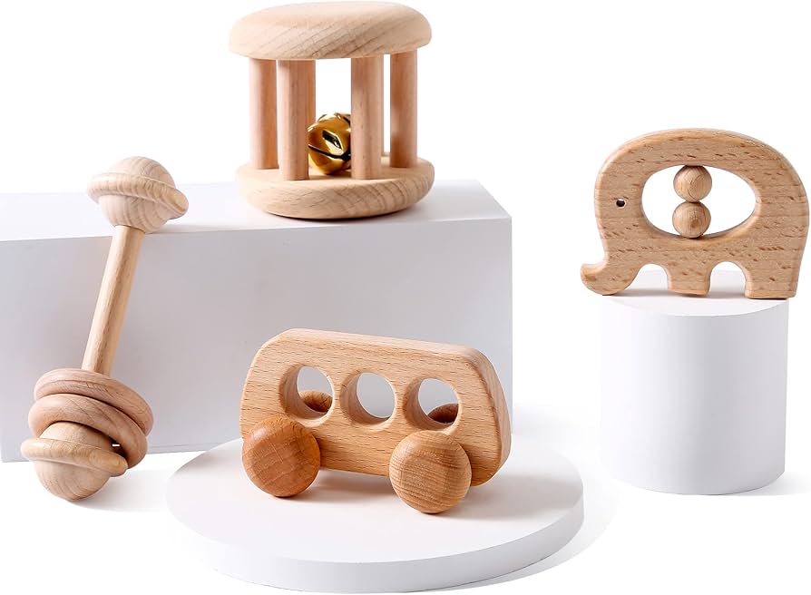 Wooden Rattle Set Natural Beech Wood Baby Toy