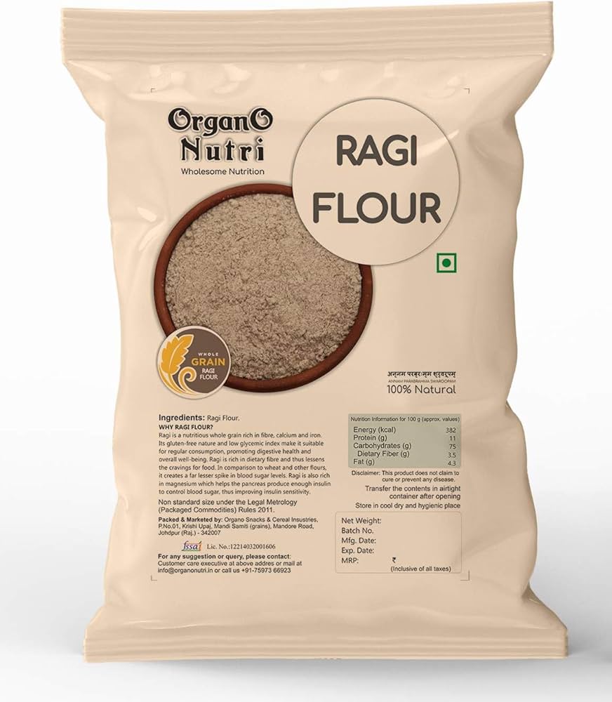 Nutriorg Ragi Flour (Finger Millet) - Organic, Non-GMO, 500g