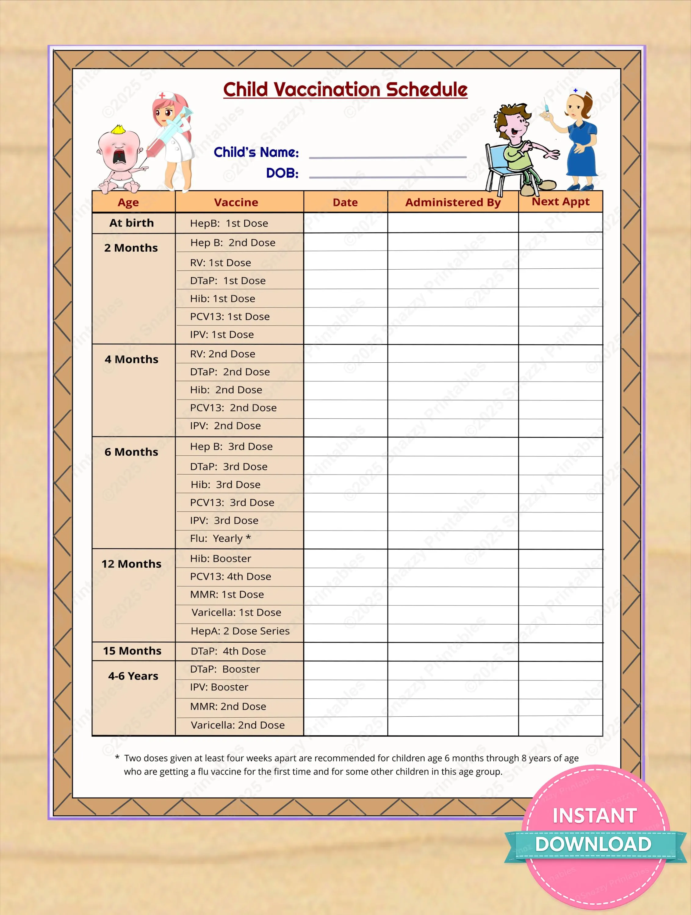 Baby Vaccination Record Book with Immunisation Tracker