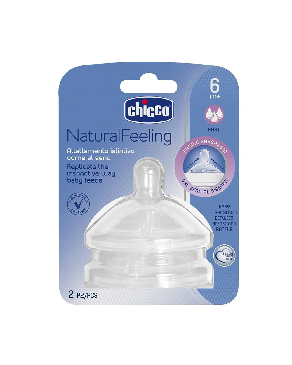 Chicco NaturalFit Bottle Replacement Nipple (Slow Flow) - Pack of 2