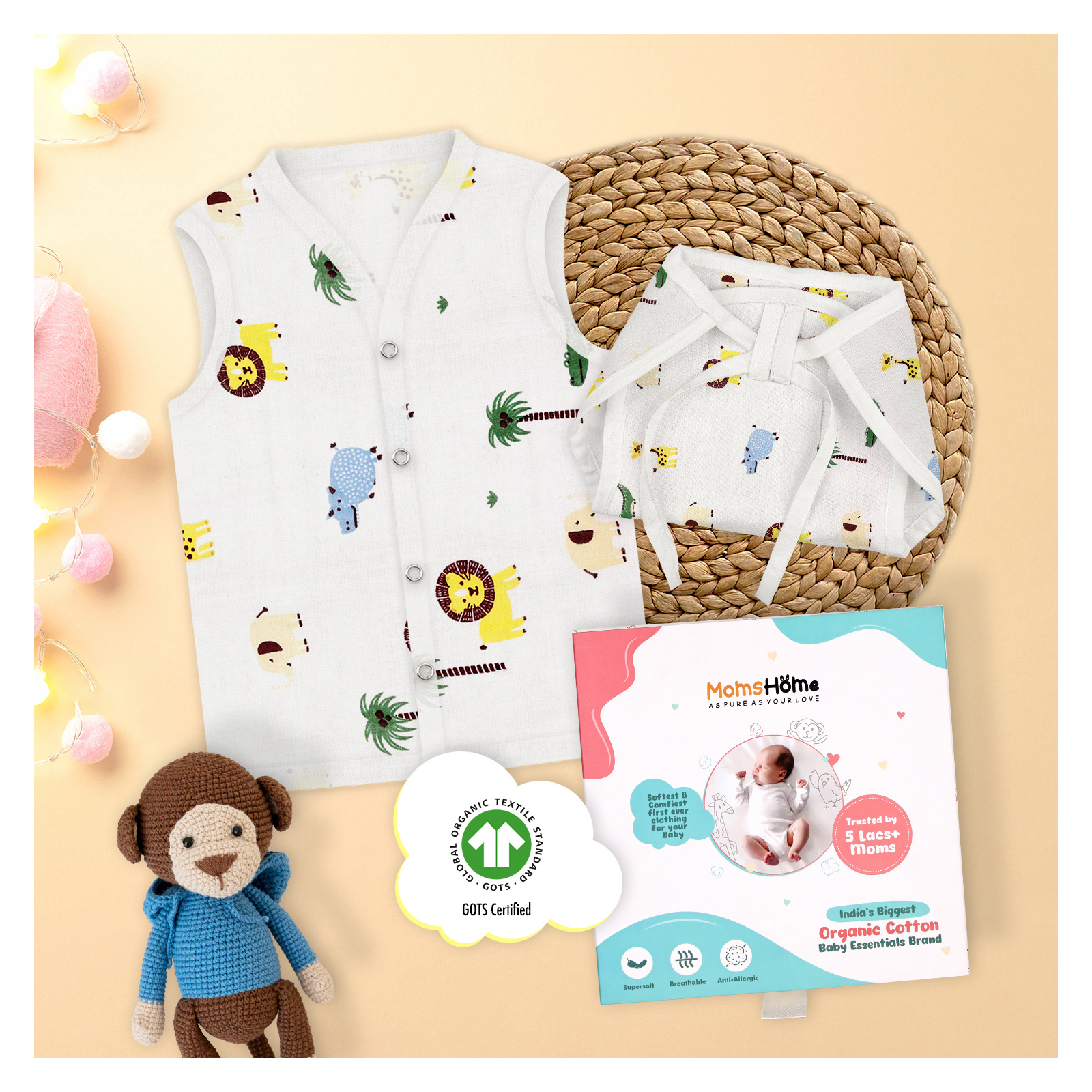 FirstCry BabyHug Organic Cotton Jhabla Set