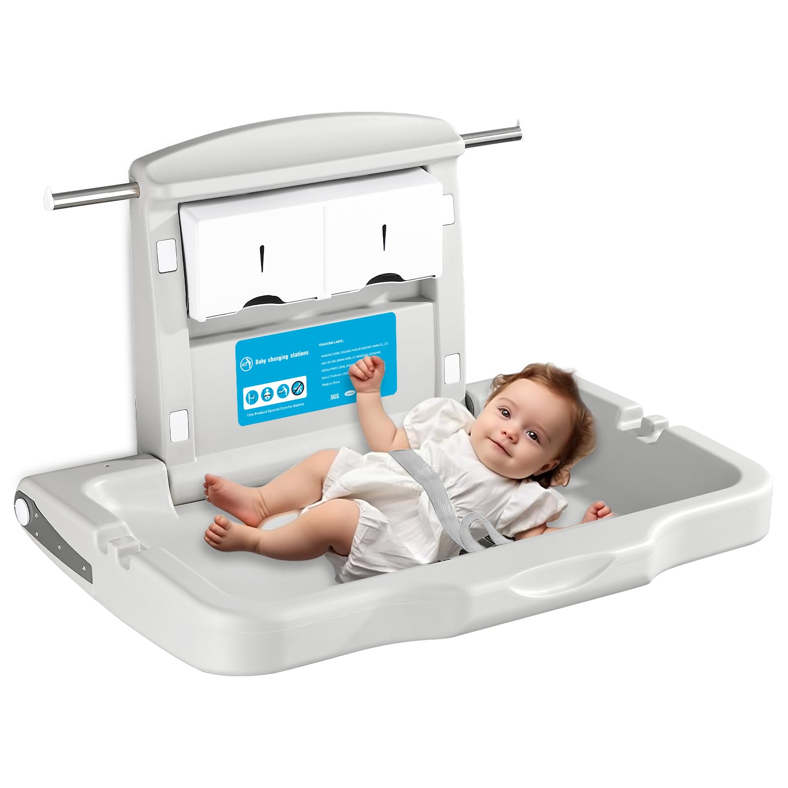 Babygo Wall-Mounted Changing Table with Safety Straps
