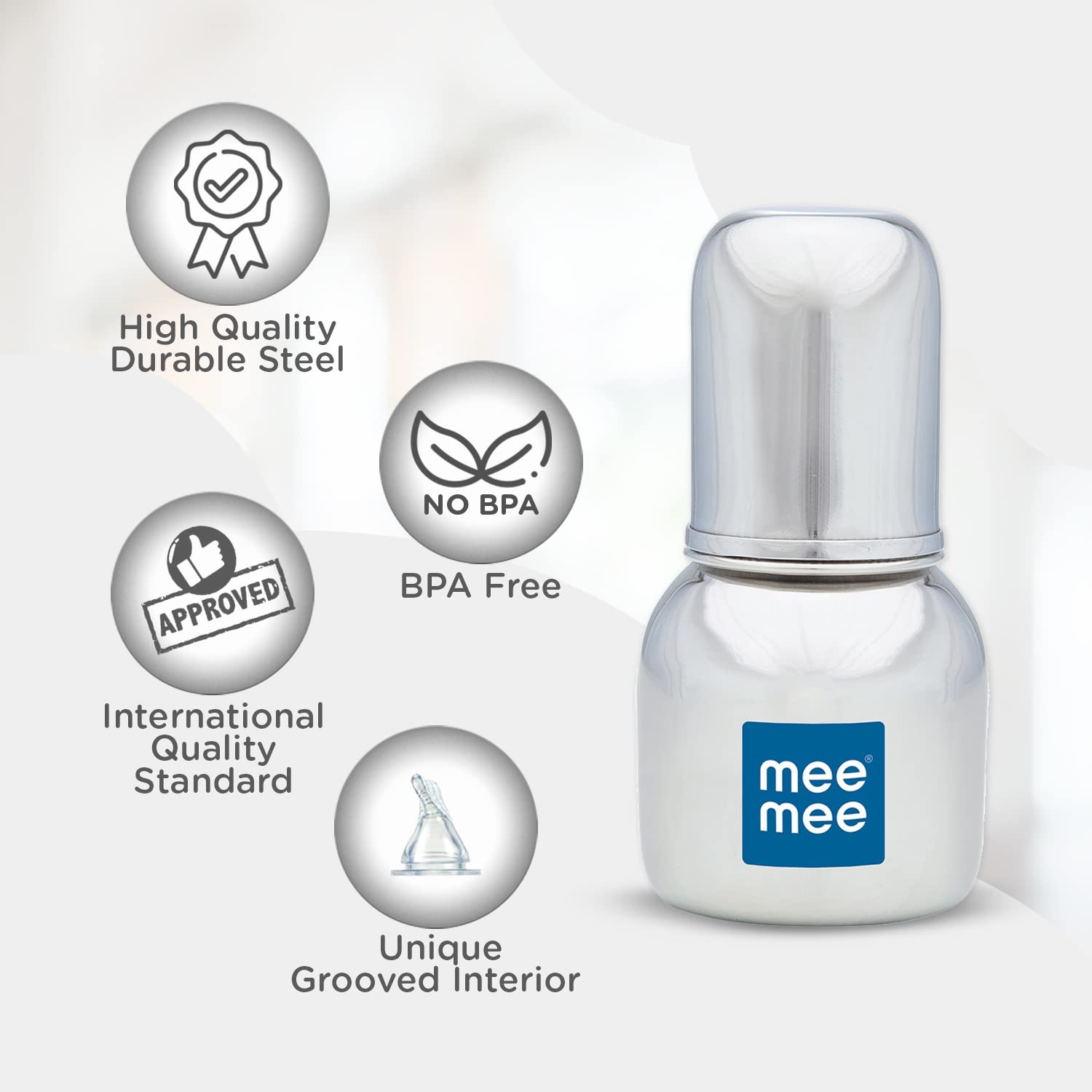 Mee Mee Premium Steel Interior Feeding Bottle 300ml Pack of 2