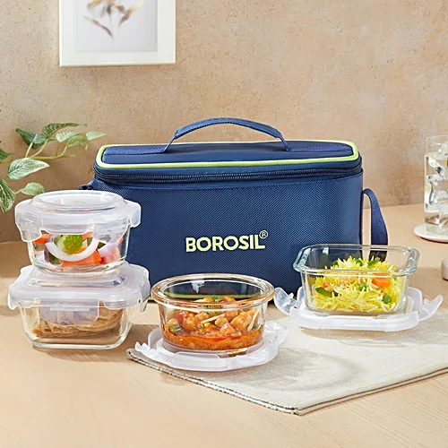 Borosil Glass Storage Container Set (4-piece, 400ml each)