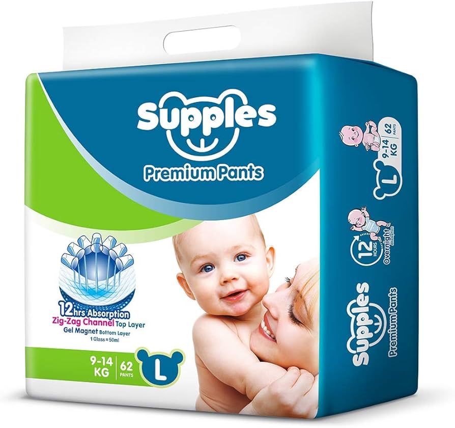 Supples Bamboo Diapers - Pants, Size Large (12-17 kg), Pack of 22