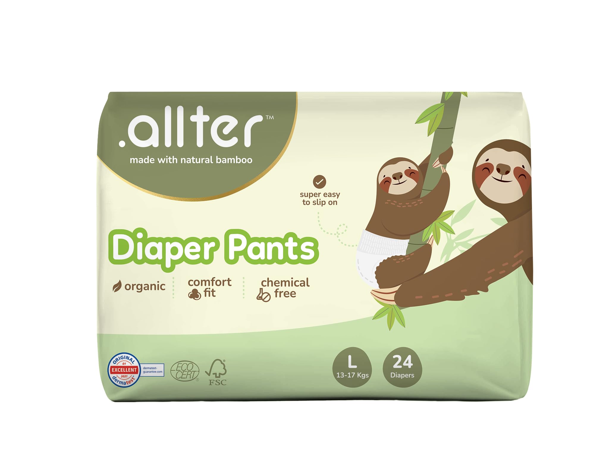 Allter Eco Diapers - Eco Cuddle Pants, Size Medium (7-12 kg), Pack of 30