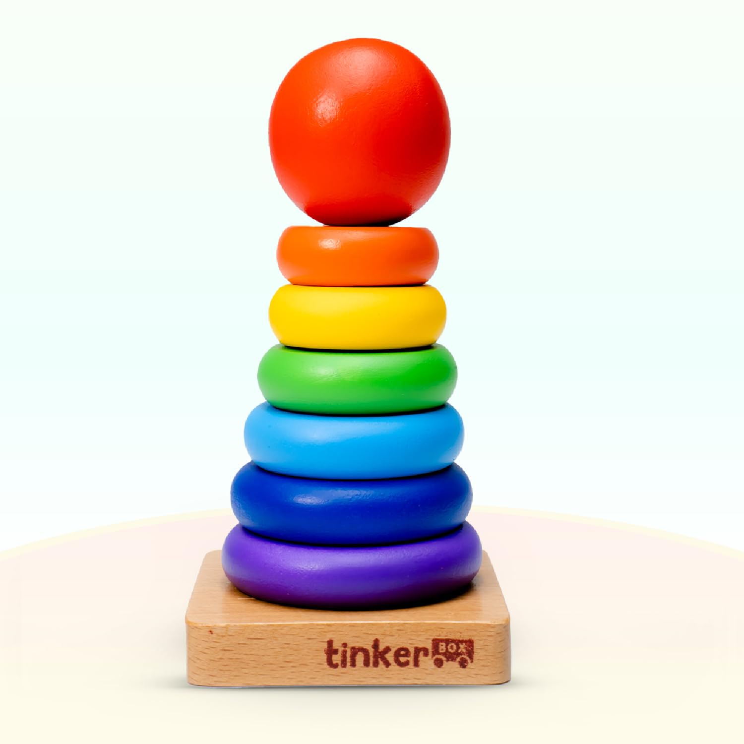 Wooden Ring Stacker with Multi-Color Rings