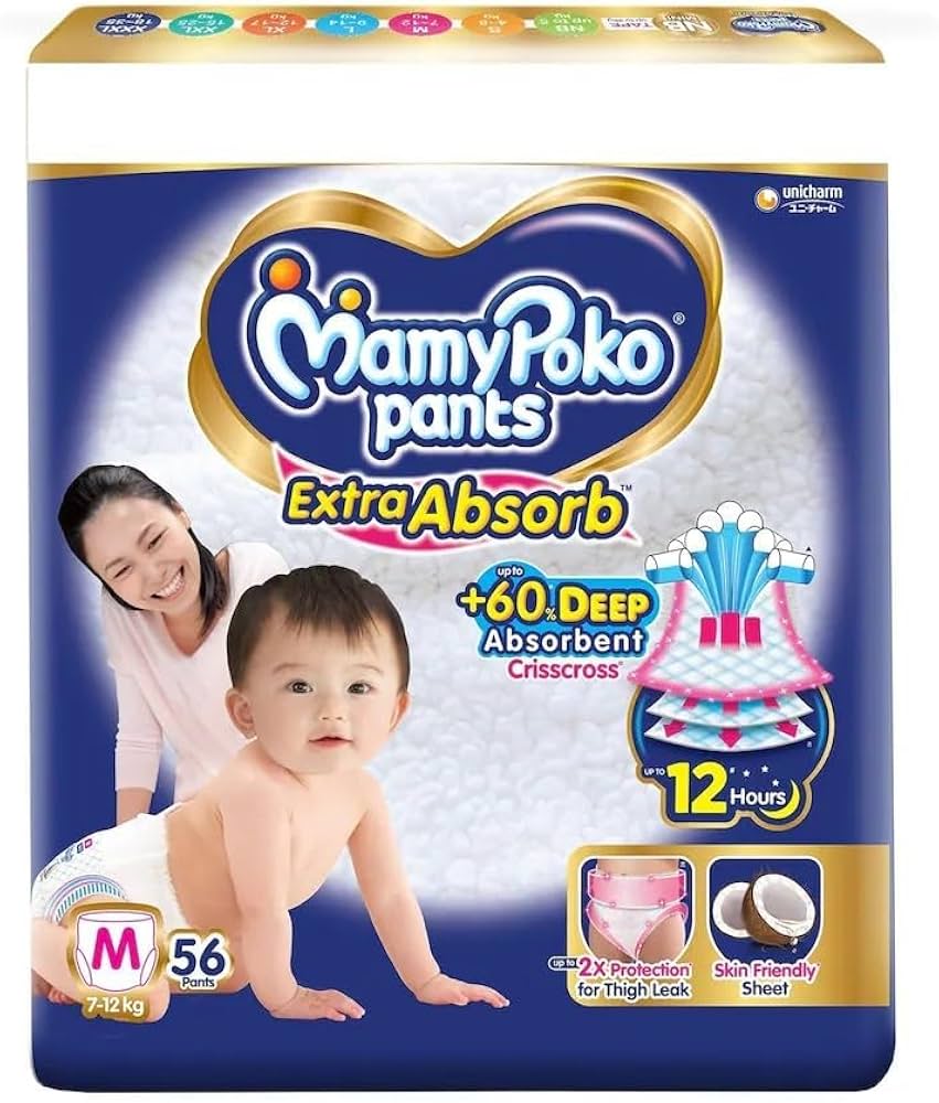 MamyPoko Pants Extra Absorb, Medium (M), 7-12 kg, Pack of 54