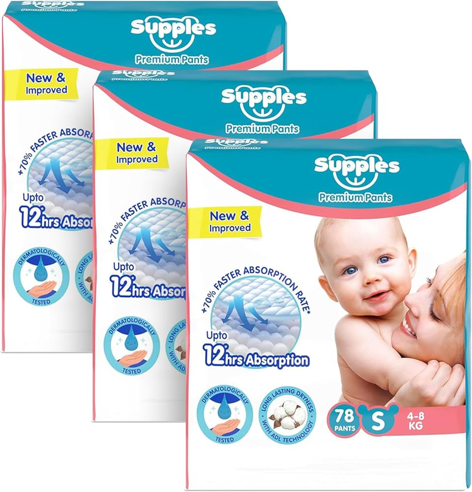 Supples Softest Pants Baby Diaper - Size M (60 Pieces)