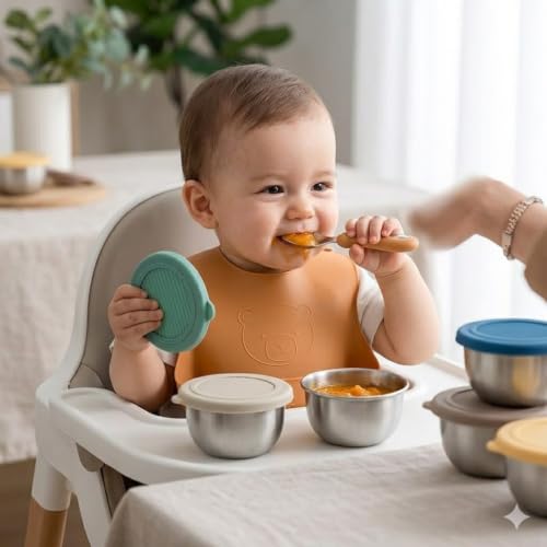 Stainless Steel Baby Feeding Bowl with Lid, 200ml