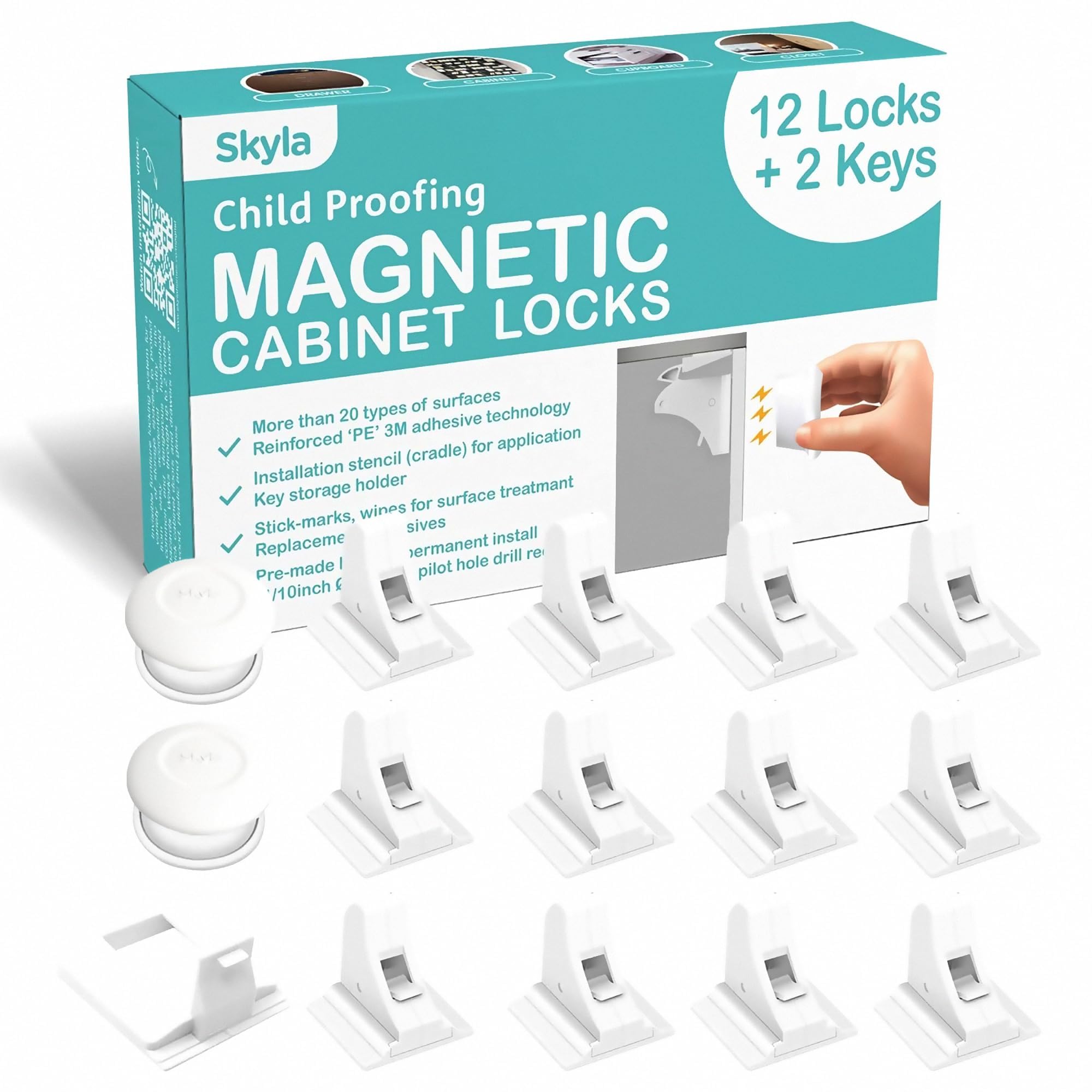 Magnetic Child Safety Cabinet Locks (Set of 6, No Drilling)