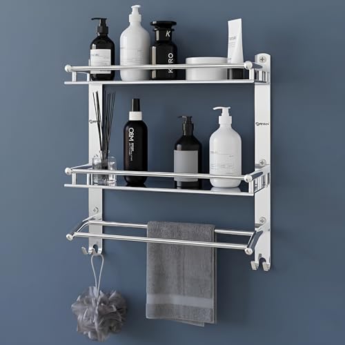 Candes Wall Mounted Bathroom Organizer Shelf (3-Tier Steel, 7ft height)